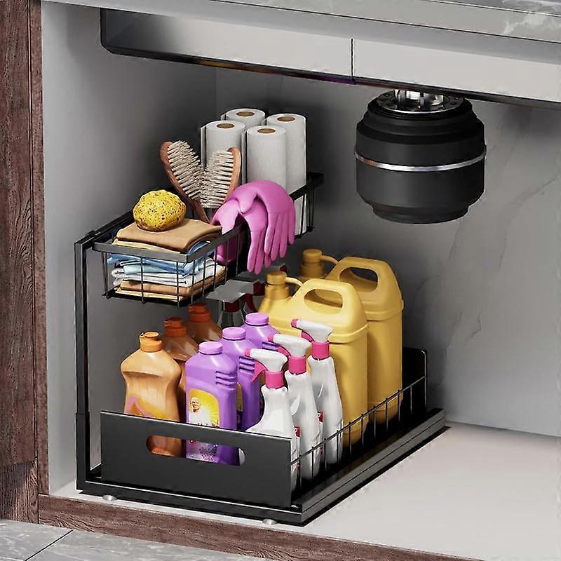Under Sink Organizer L-Shape 2-Layer Metal Storage Rack