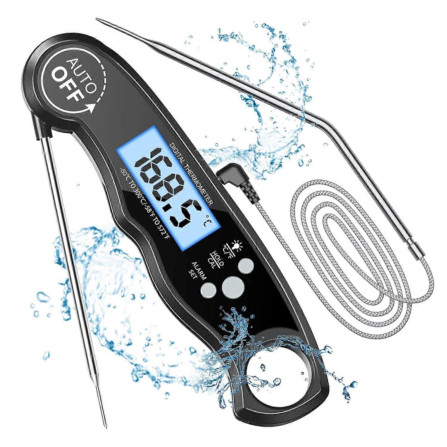 Meat Thermometers, Fast & Precise Read Food Thermometer with 102cm Wire Probe, Backlight LCD Display,  BBQ Thermometer Probe Digital