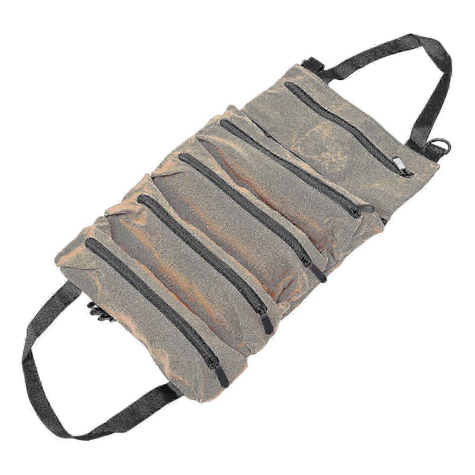 Roll Up Bag 5 Pocket Multifunctional Canvas Organizer Portable Repair Tool Pouch for Wrenches Screwdrivers Sockets Pliers and Clips 2025