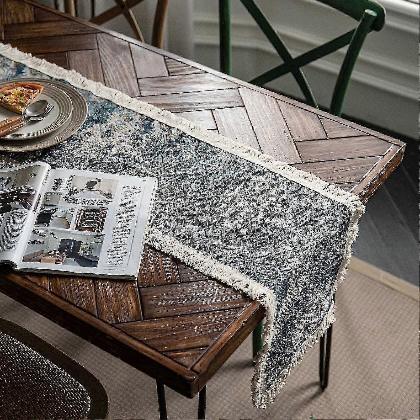 Jute Table Jacquard Sunflower Pattern American Style with Tassels Table Runner Decoration for Party 2025