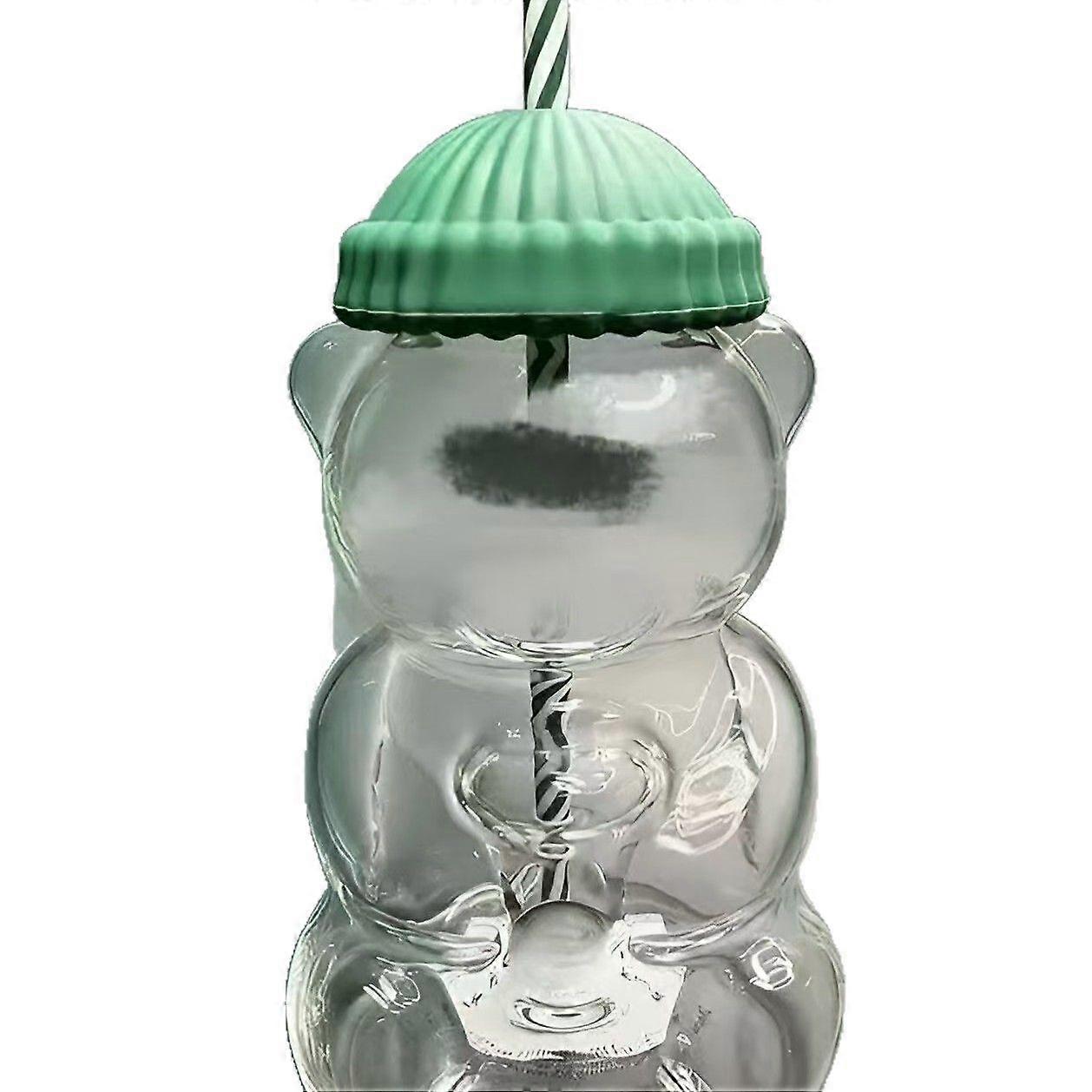Copo com Canudo em Formato de Urso, Copos de Vidro Fofos com Canudo para Bebês, Copo de Urso com Canudo, Canecas Fofas para Bebidas com Café, Copo de Vidro em Formato de Urso