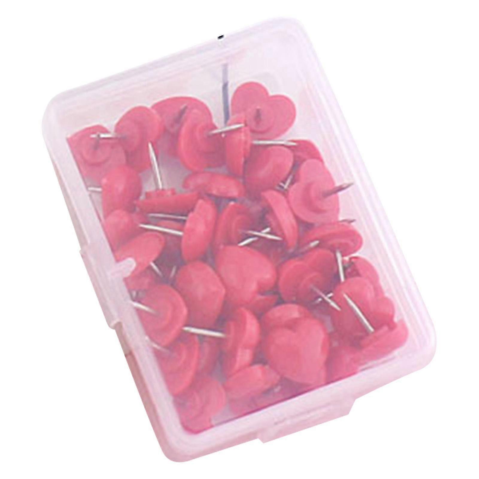 50-Pack Heart Thumbtacks - High Strength Pointed Pins for Office Use, Solid Color with Sharp Fixation, Two Color Options