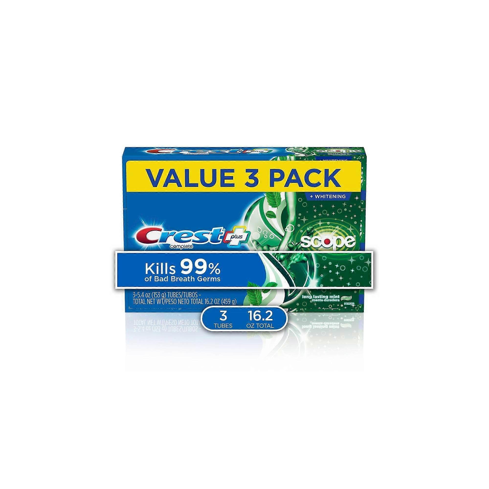 Crest+ Scope Outlast Complete Whitening Toothpaste, Mint, 5.4 Oz X 3 Ea
