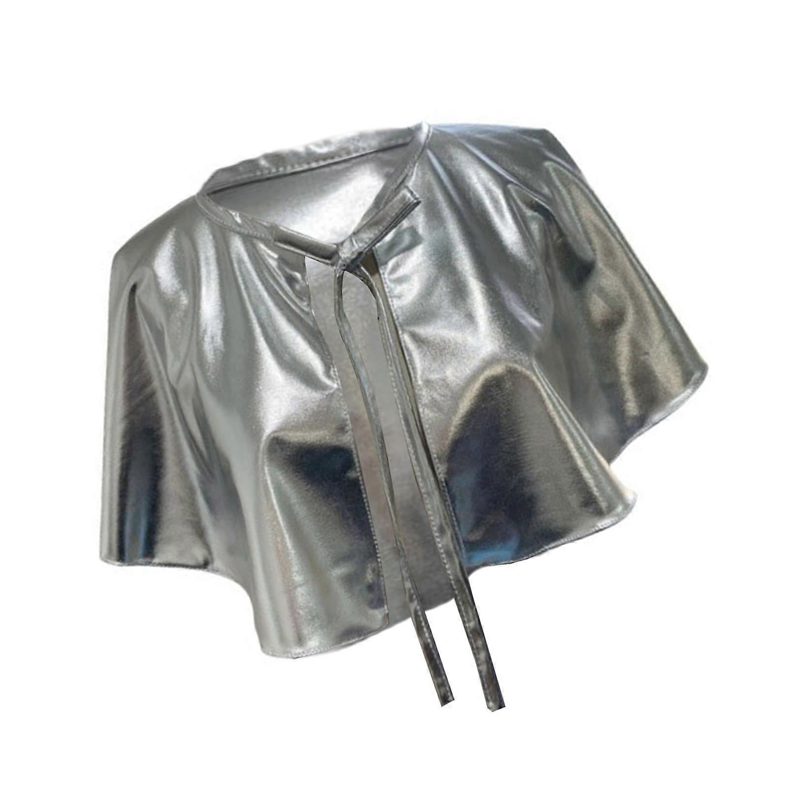 Short Halloween Cloak With Glossy Texture Polyester Capes Costume Accessory For Cosplay Event And Theme Parties  Silver