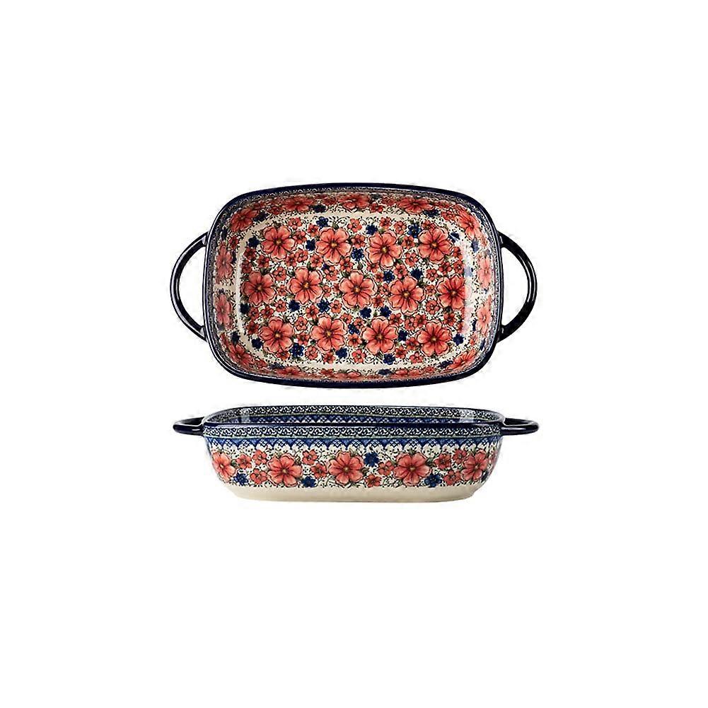 Ceramic Baking Dish with Handle, Large Rectangular Lasagna Casserole Pan for Oven Roasting 13.22 inch (B)