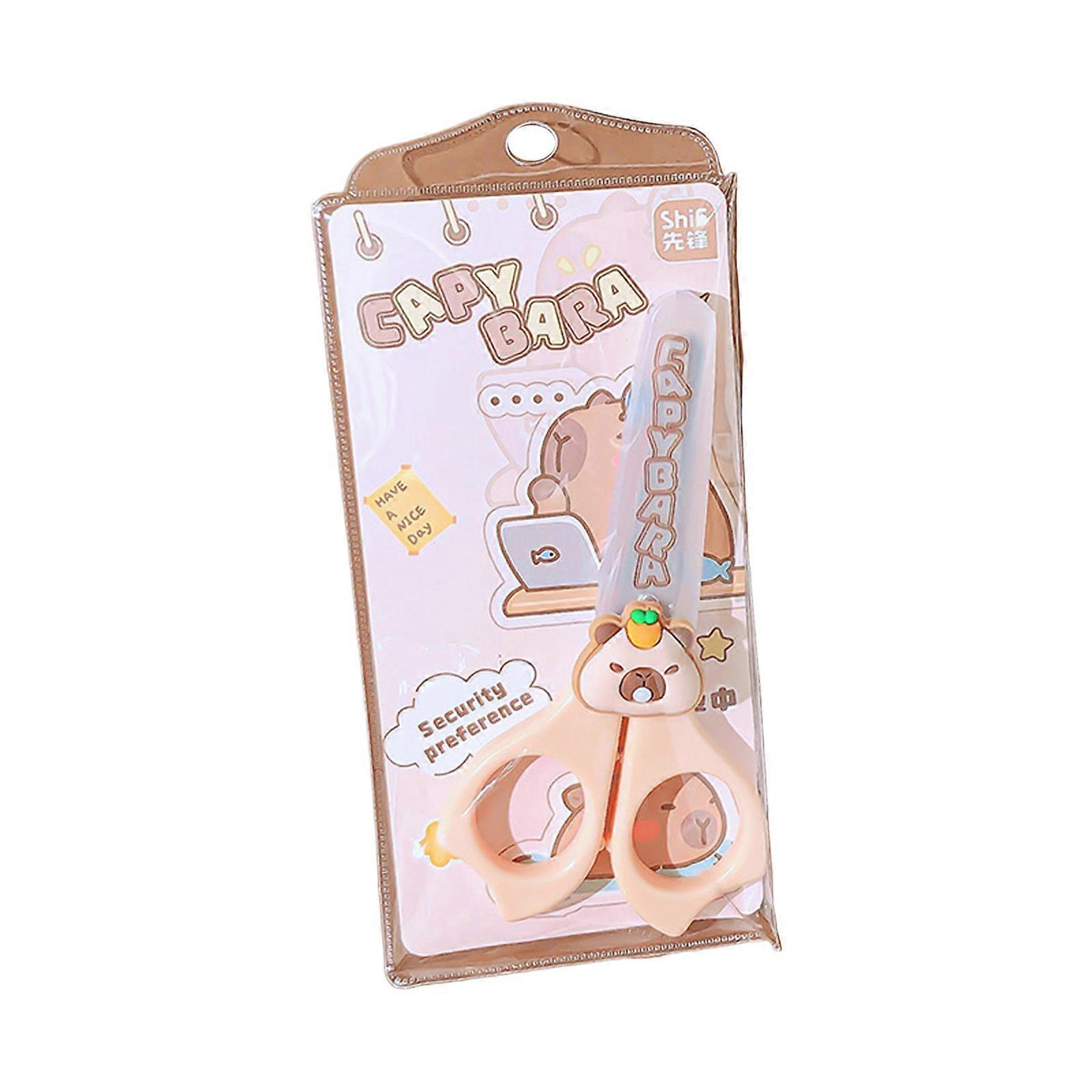 Cartoon Safety Scissors with Protective Lid Craft Scissors with Scale Marking Ergonomic Grip For Kid Craft Card Making Multicolor