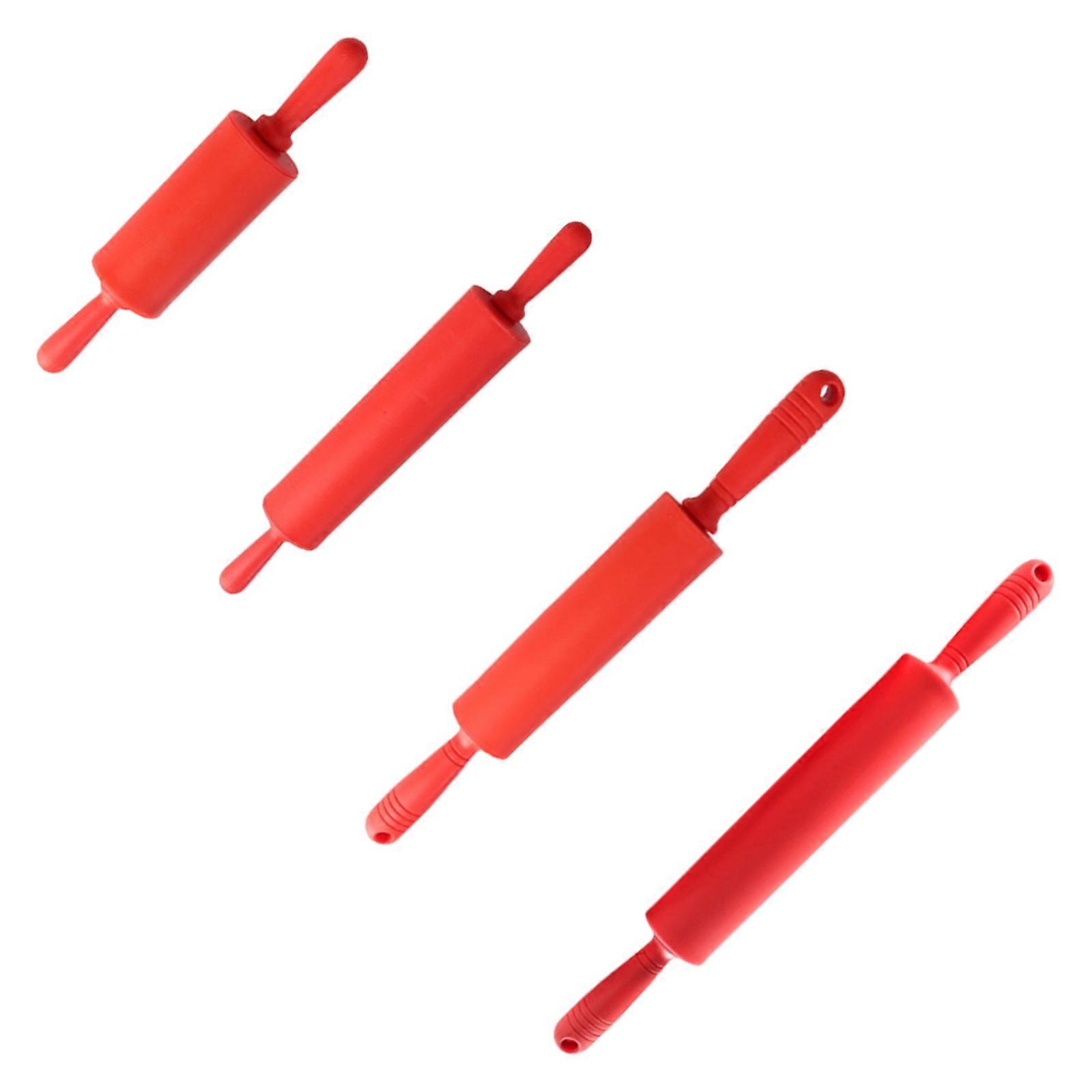Plastic Rolling Pin For Pizzas Dough Pastry Cookie Dumplings Ergonomic Handle Roller Easy To Use Kitchen Gadget  red
