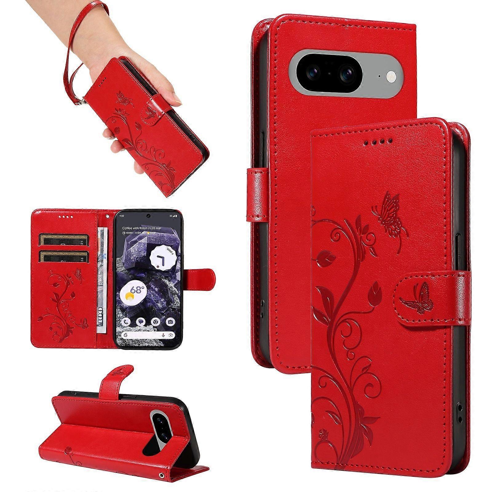 Flip Case for Google Pixel 8 Apricot Blossom Print Shockproof Protection Wallet Phone Case with Card Slots and Removable Wrist Strap