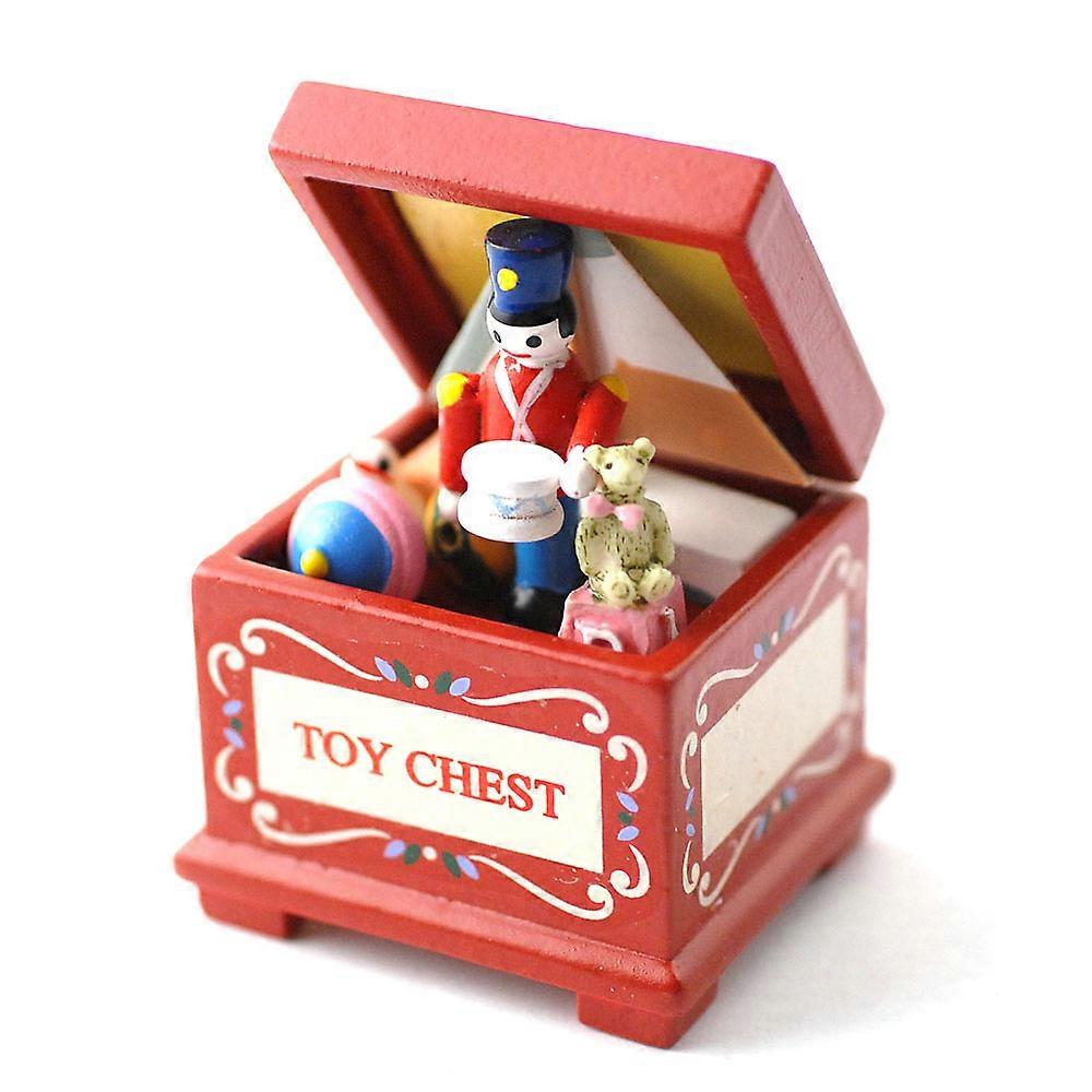 بيت الدمى صندوق لعبة أحمر مليء بالألعاب ملحق الحضانة القديم المصغر