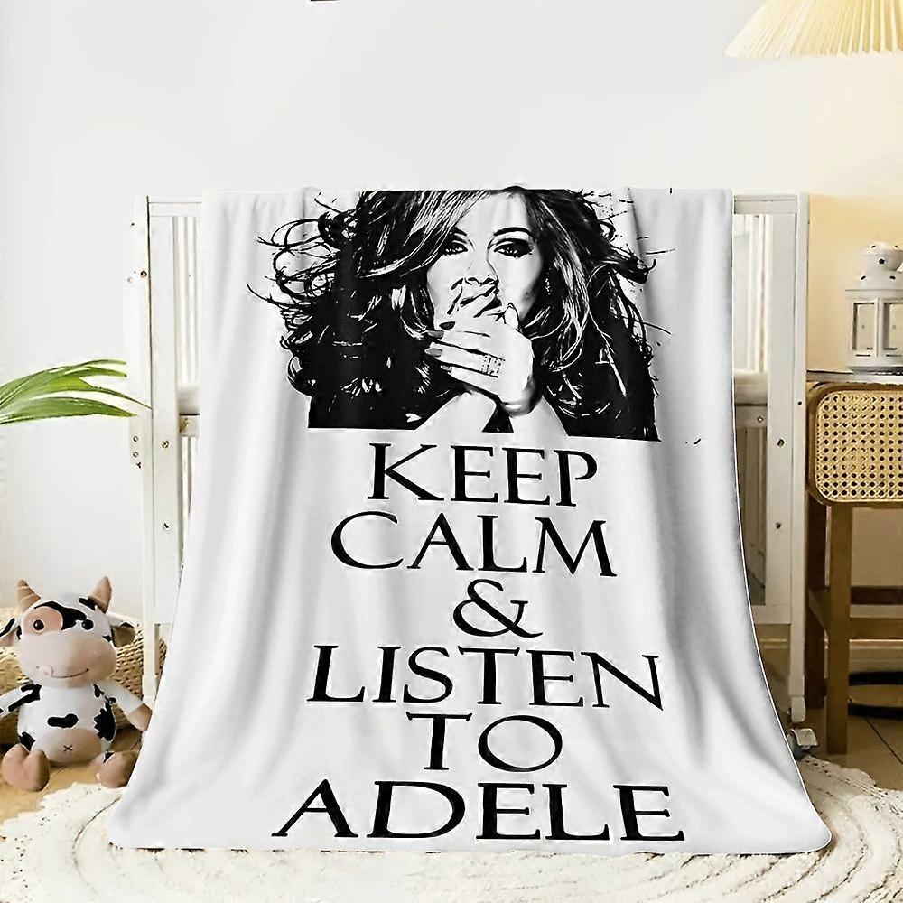 1pc Adele "Keep Calm & Listen to Me" Flannel Blanket - Soft Polyester, Machine Washable, Contemporary Style, Ideal for B-UYRTA356