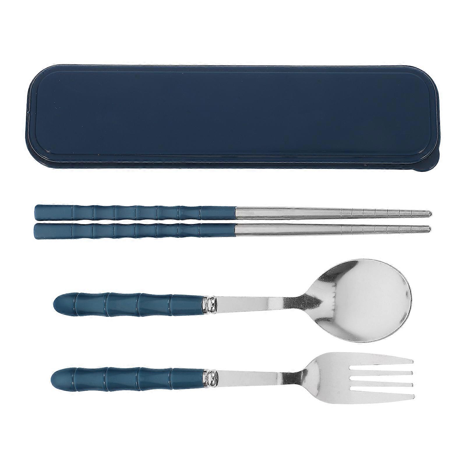 Dark Blue Portable Utensils Set Stainless Steel Fork Spoon