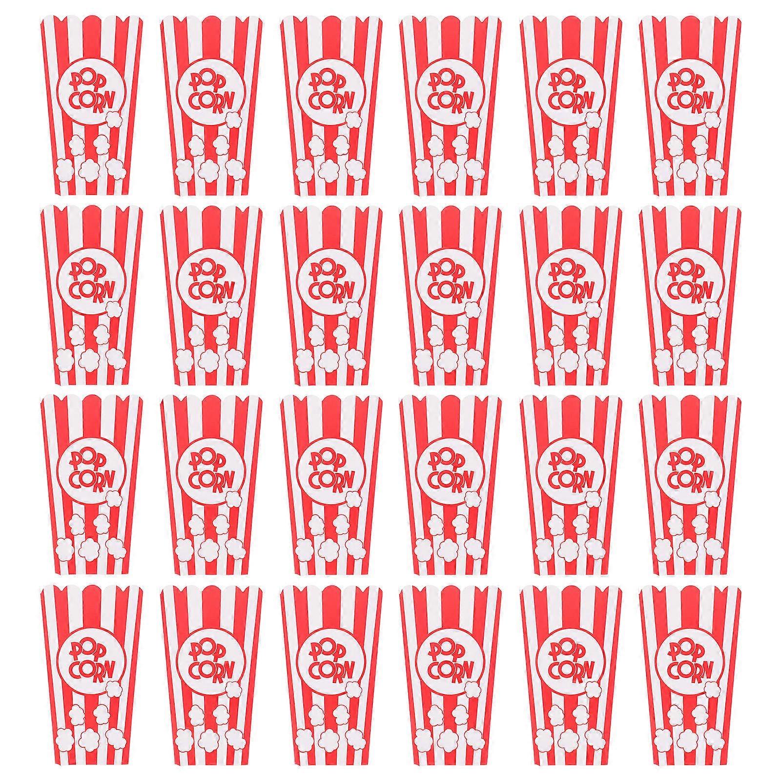 Striped Red Paper Popcorn Buckets for Storage Use 24Pcs Containers