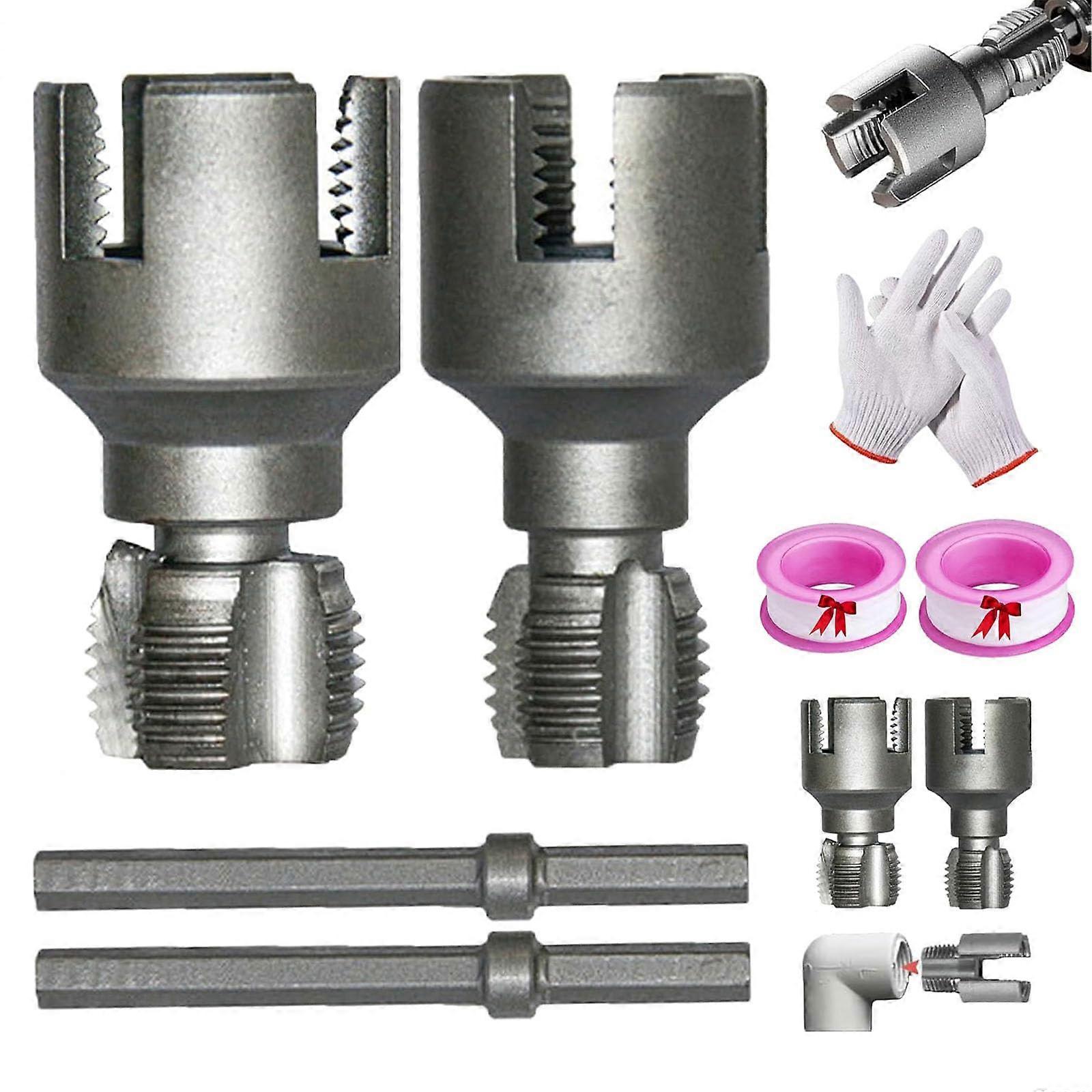 Pipe Threading Tool for PVC and Metal Pipes, Internal External Cutter, 1/2' & 3/4' Sizes for Electric Drill
