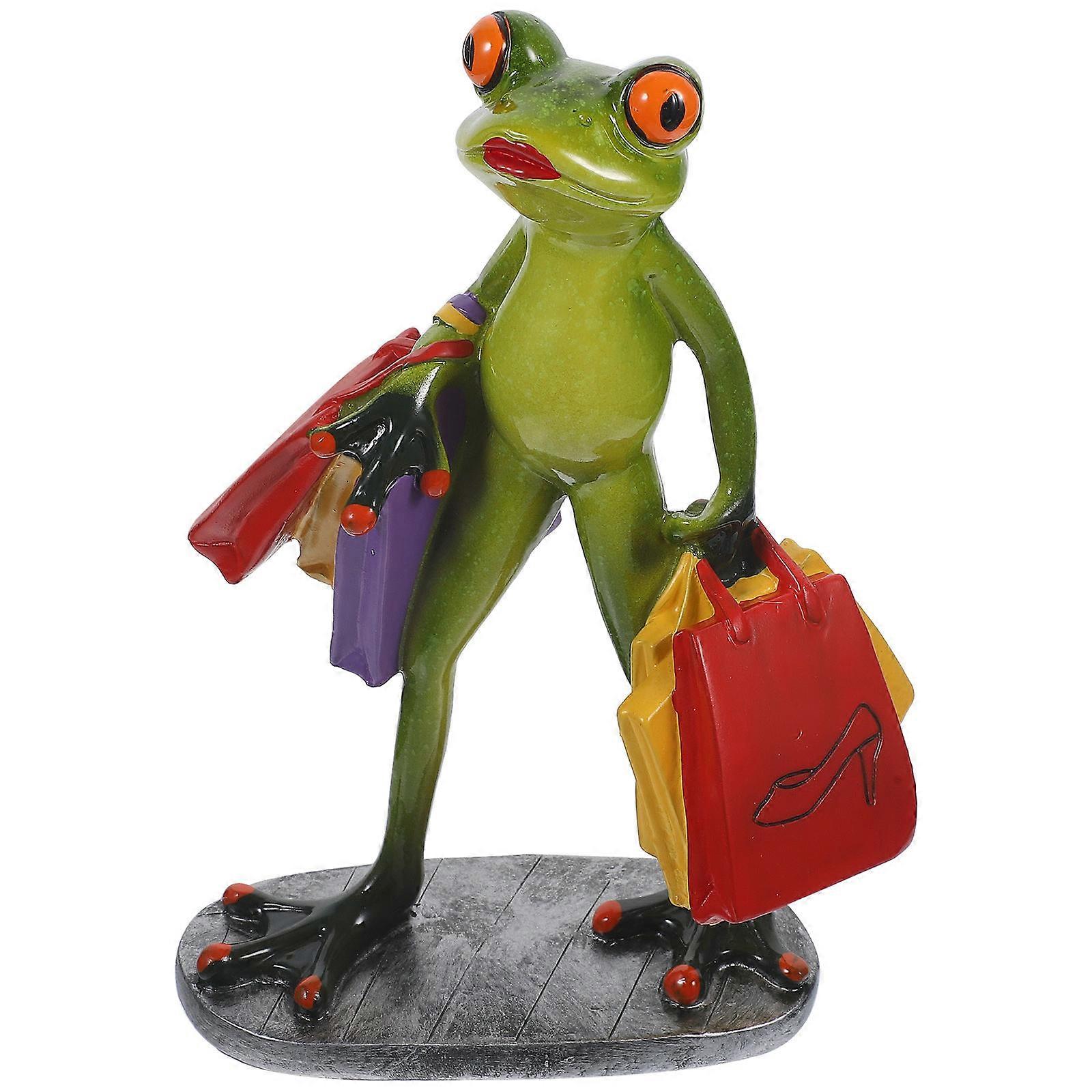 Frogs Figurine Resin Shopping Frog-Shape Model for Desktop 2Pcs
