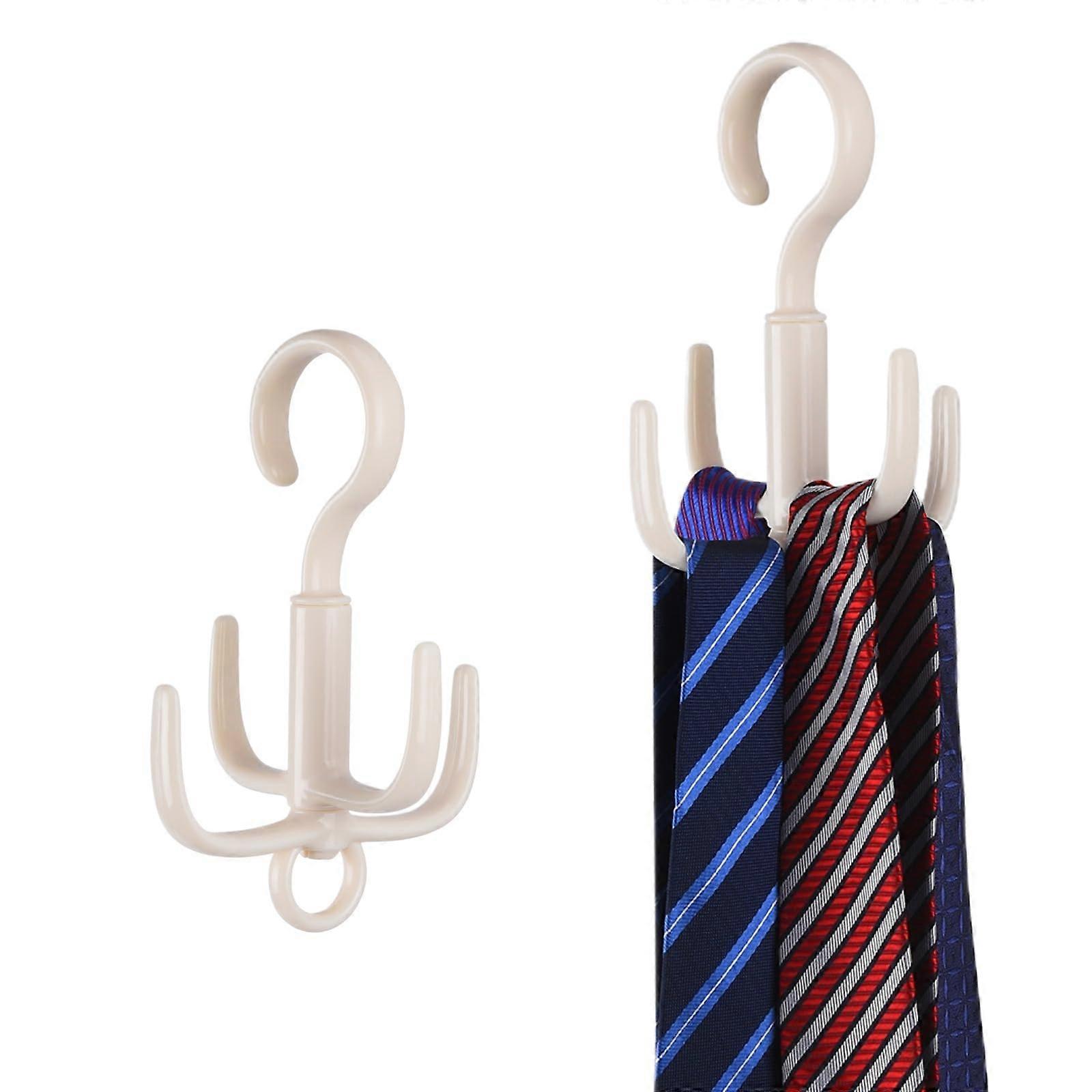 Closet Organizer Tie and Belt Hanger 2pcs Beige with 360° Rotatable Hooks for SpaceSaving Storage
