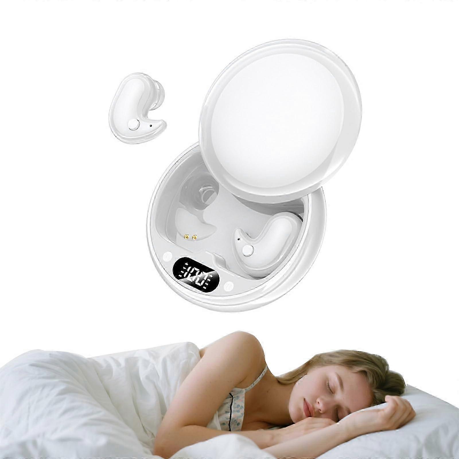 Bluetooth Small Sleep Earbuds Invisible UltraThin Noise Masking Side Sleepers Wireless Ear Buds for iPhone Android White
