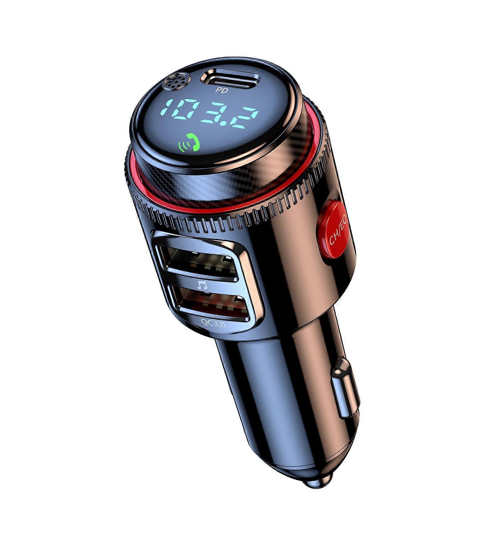Bluetooth FM Transmitter Car Adapter with 48W Dual Fast Charging HiFi Bass Hands USB Playback