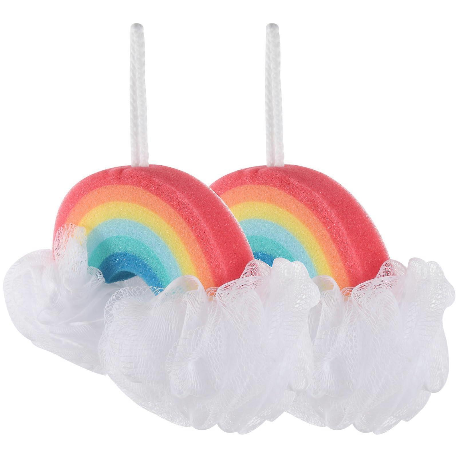 Bath Sponge 2pcs Rainbow Cartoon Shower Sponges Soft Exfoliating for Sensitive Skin Cleansing