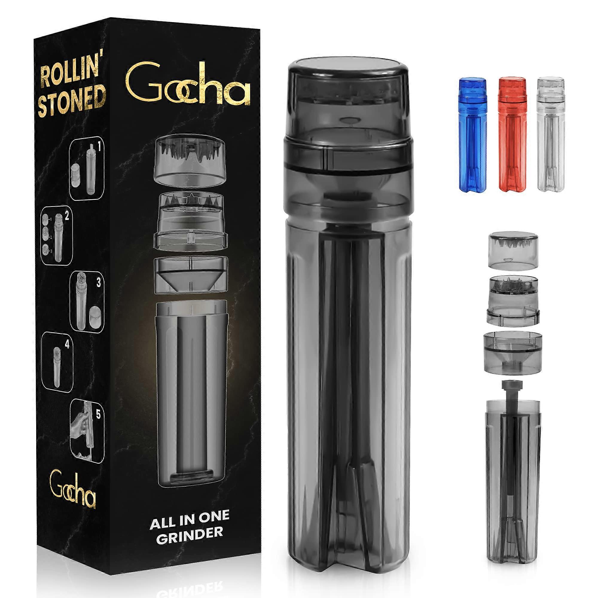 Herb Grinder with Storage and Cone Loader, AllinOne Spice Grinding Tool Black