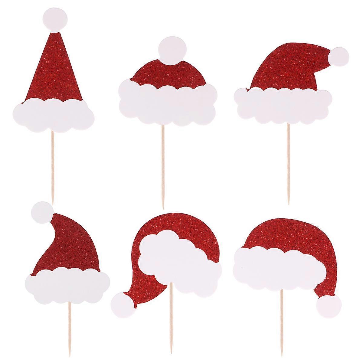 Cake Topper Christmas Hat Shape for Decoration 24Pcs Multi Color Picks