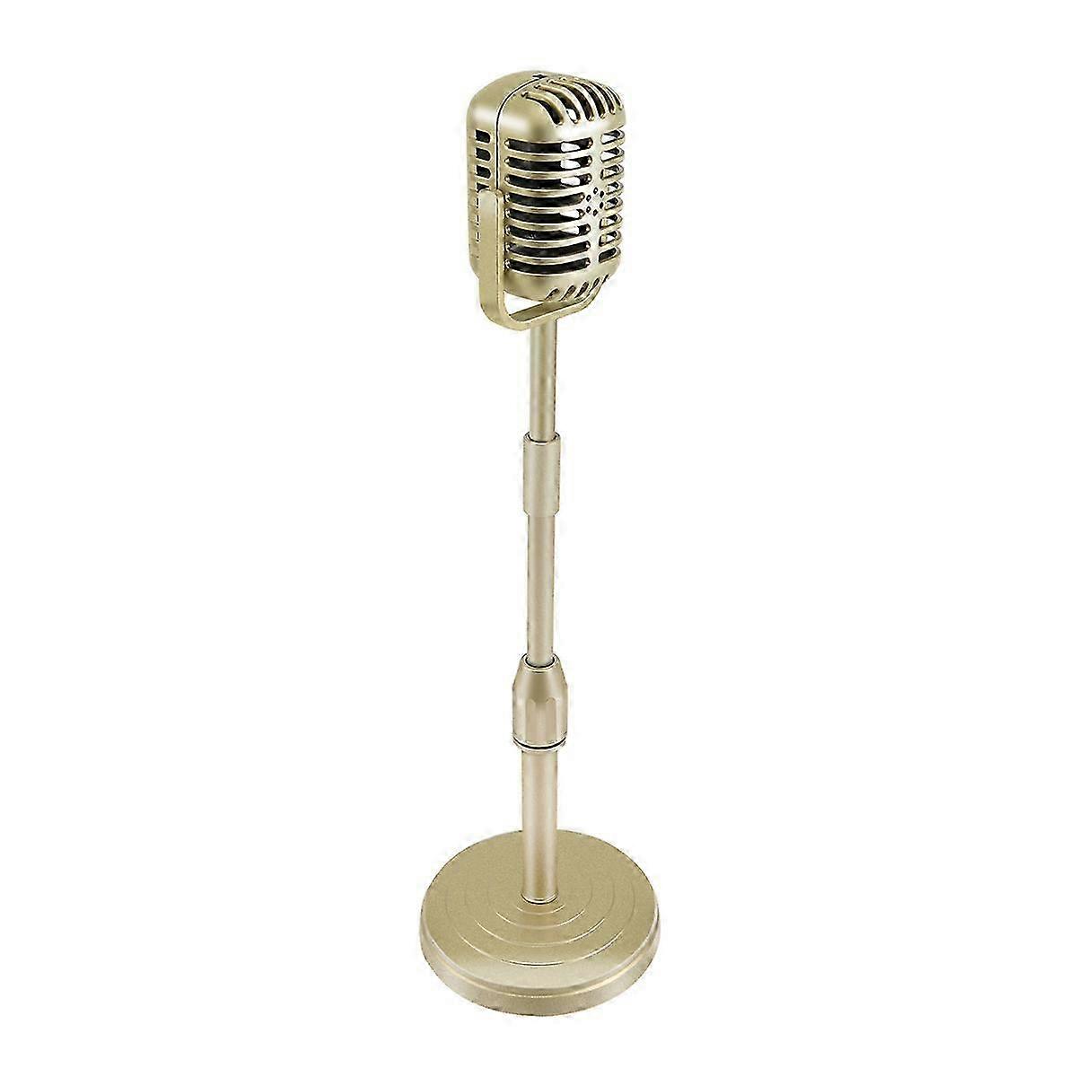 2026 Vintage Desktop Microphone Prop Model with Adjustable Height,Gold