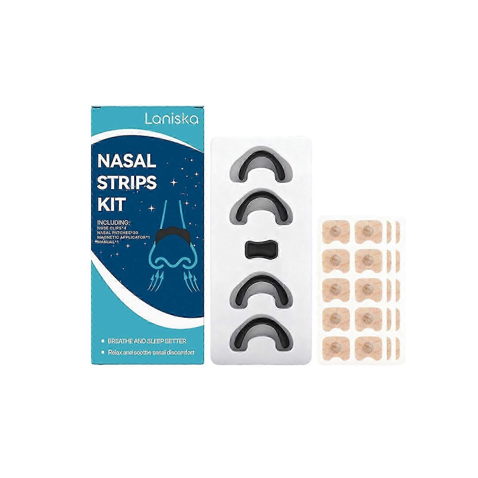 Kit de démarrage pour dilatateurs nasaux, Kit de démarrage pour dilatateurs nasaux, Bandelettes nasales magnétiques, Aide à la respiration pour le sommeil et le sport, Solution anti-ronflement