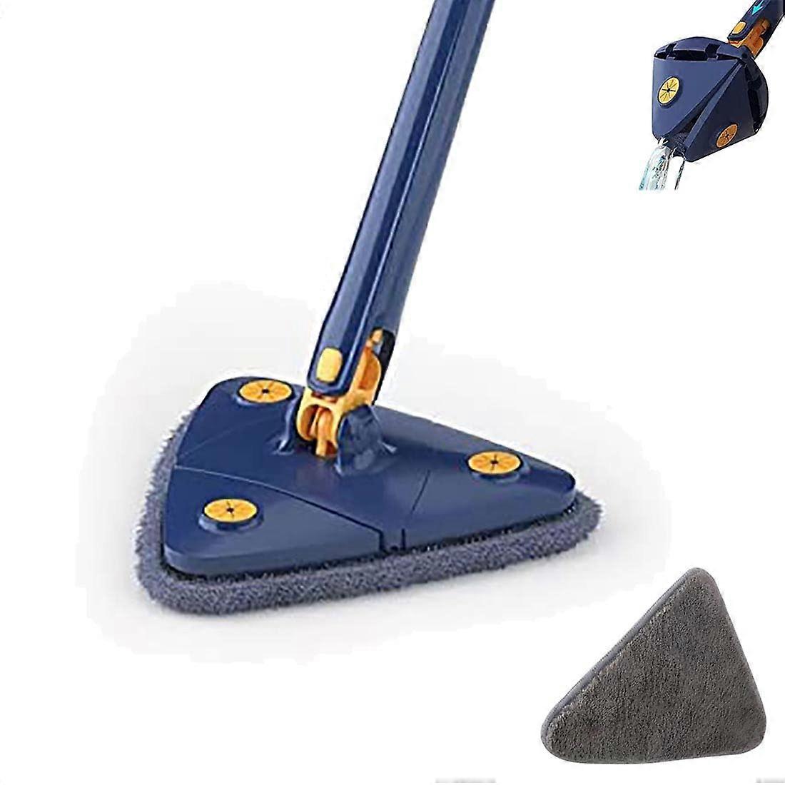 Rotating Mop with 360° Rotatable Head, Adjustable Triangle Design, Extendable Handle, Reusable Pad for Floor Wall Ceiling Cleaning (Blue)