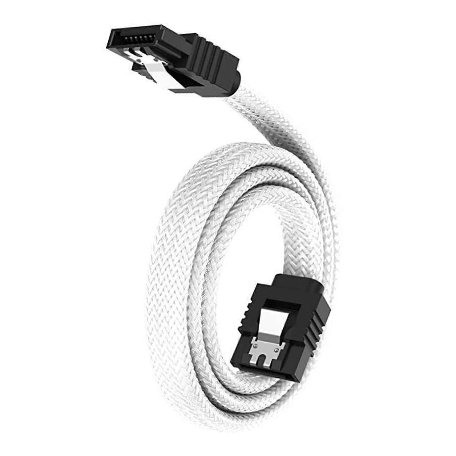 SATA 3.0 Nylon Braided Cable 50cm White with Secure Locking Latch and 6Gbps Transfer