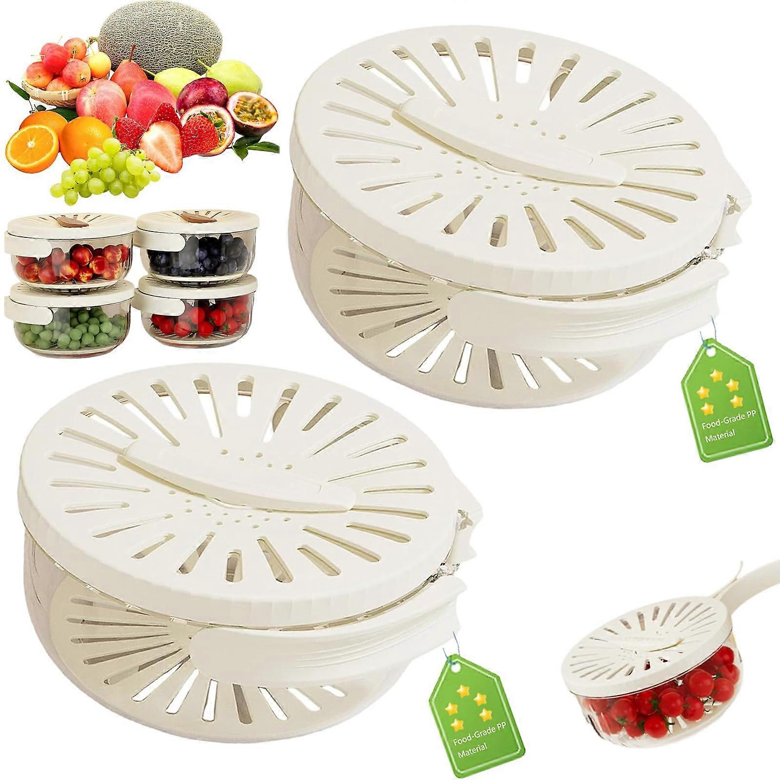 Fruit Washing Basket with Draining Switch and Rotating Lid, Stackable Vegetable Strainer Bowl White 2pcs