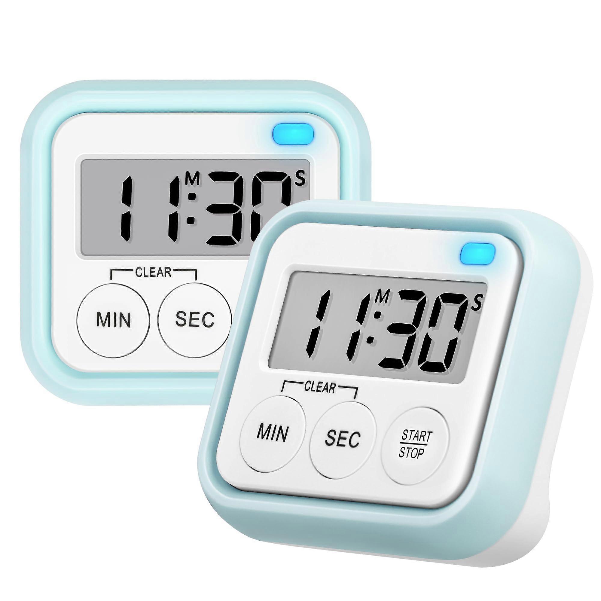 Digital Kitchen Timer with Large Bold Digits Magnetic Clip Mount Flashing Light Alarm 2 Pack Blue