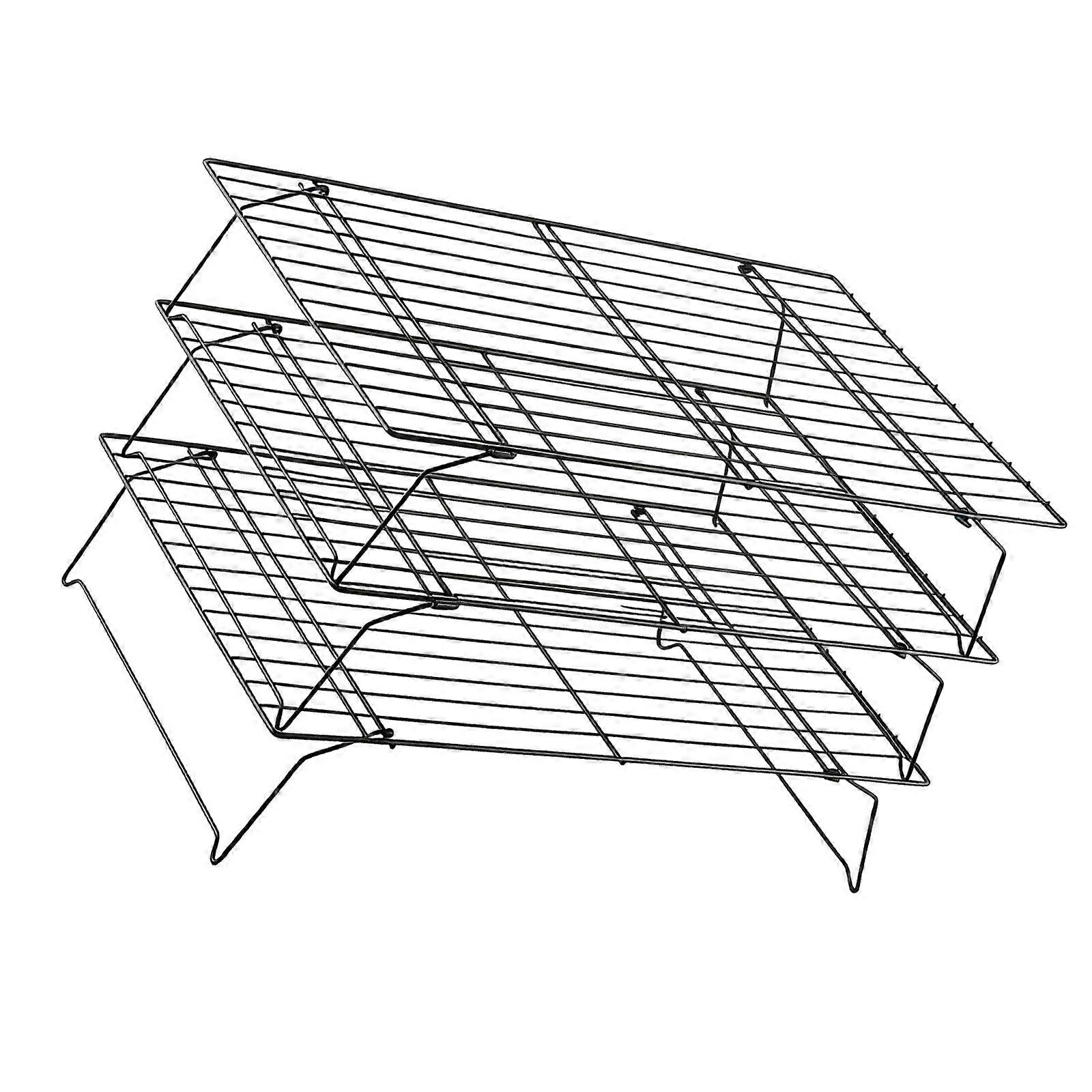 3-Tiers Stainless Steel Cake Rack Cooling Rack Set Stackable Foldable for Cupcakes, Biscuits, Grilling, Roasting Multicolor