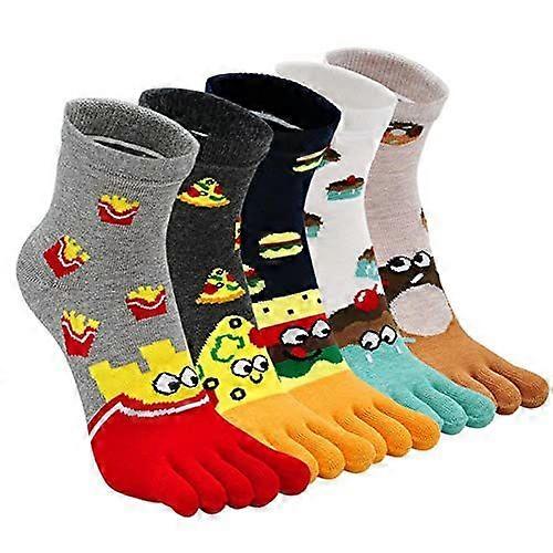 Women's Cotton Print Five Toe Socks Breathable Soft Comfort Socks 5-Pack