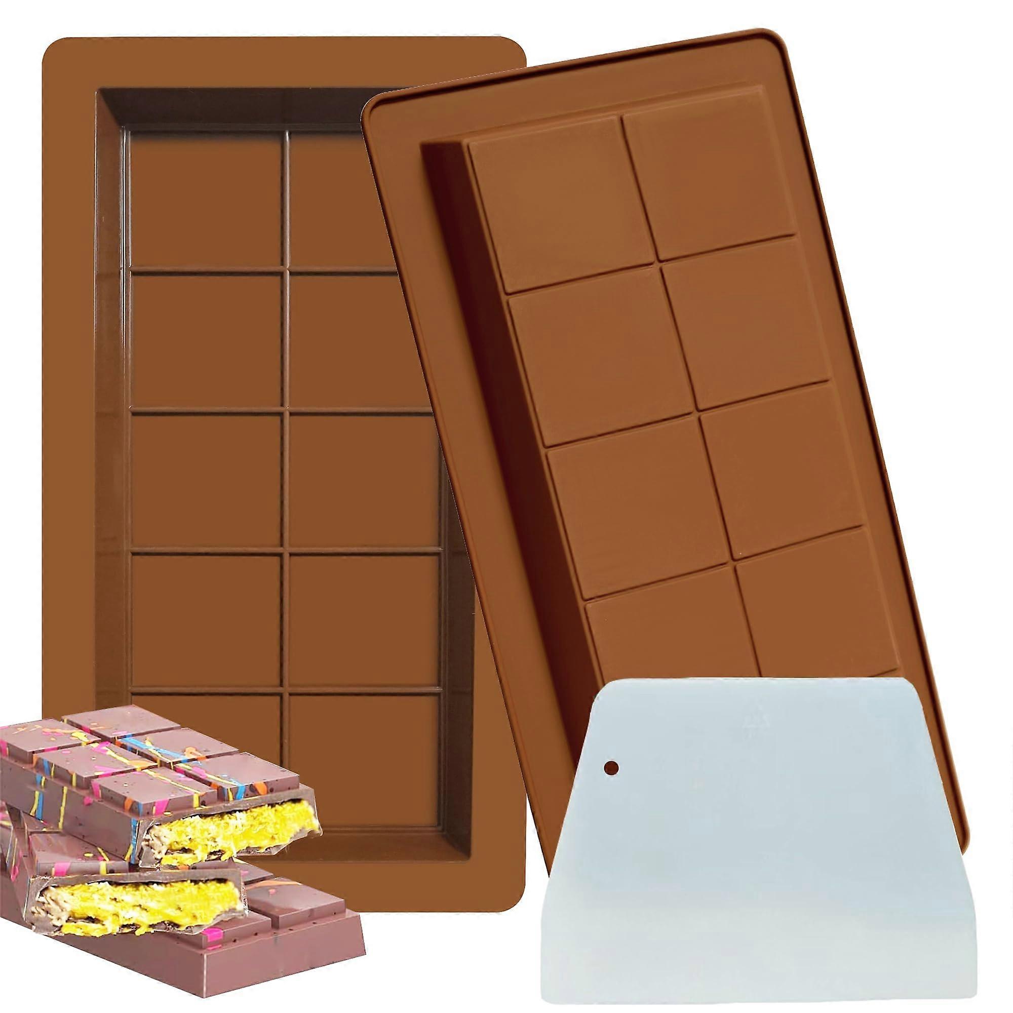 2 Pack Extra Deep Silicone Chocolate Bar Molds with Scraper, Large Capacity Easy Release Design