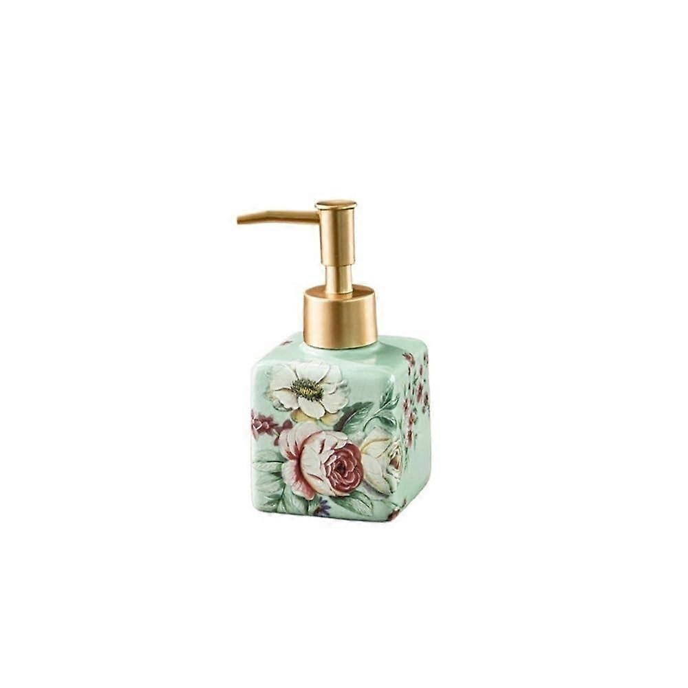 Blue Ceramic Soap Dispenser for Bathroom, Refillable Pump Bottle with Hotel Style Design