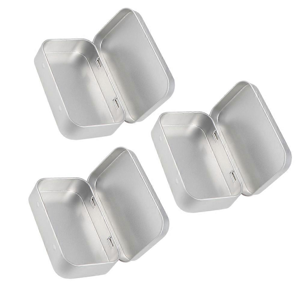 Mini Portable Rectangular Iron Box for Storage Use 3Pcs Silver Set