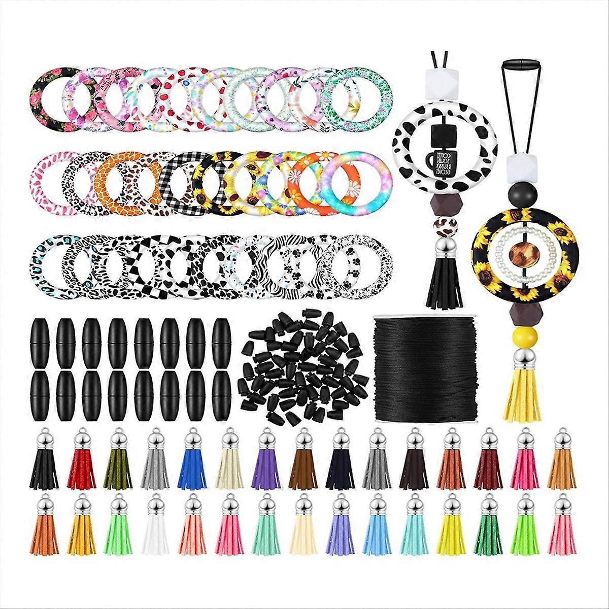 65mm Round Silicone Bead Ring & Keychain Tassel for DIY Keychain