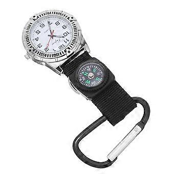 Bergsteigeruhr mit Kompass für Outdoor-Sportarten, Karabiner-Design, Schwarz, 1 Set