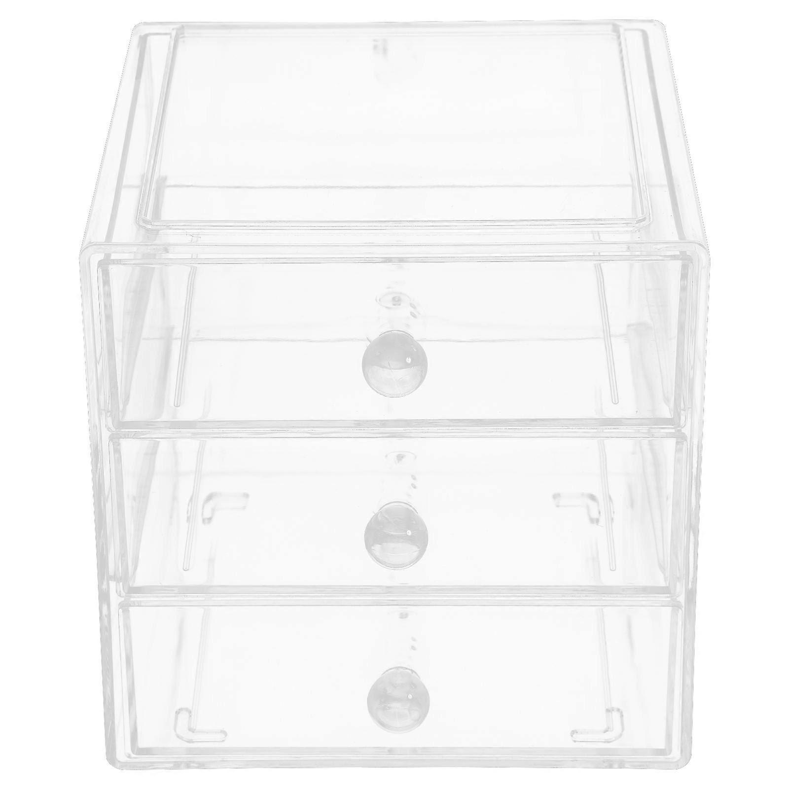 Transparent Desk Organizer Acrylic Makeup Holder 3-Layer Drawer 2Pcs