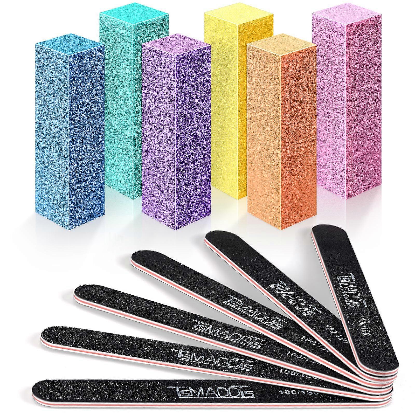 Professional Nail Buffer Block 100/180 Grit Set, Dual Grit Rectangular Nail Files 12 Pack Black