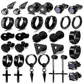 15 Pares De Pendientes De Hombre Pendientes De Acero Inoxidable Negro Kit De Botón Para Hombres Mujeres De Moda Piercing Joyería Cruz Aro Colgante