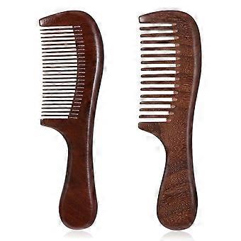 2 Pcs Sandalwood Comb Set Handmade Wide Tooth Comb and Fine Tooth Comb Wooden