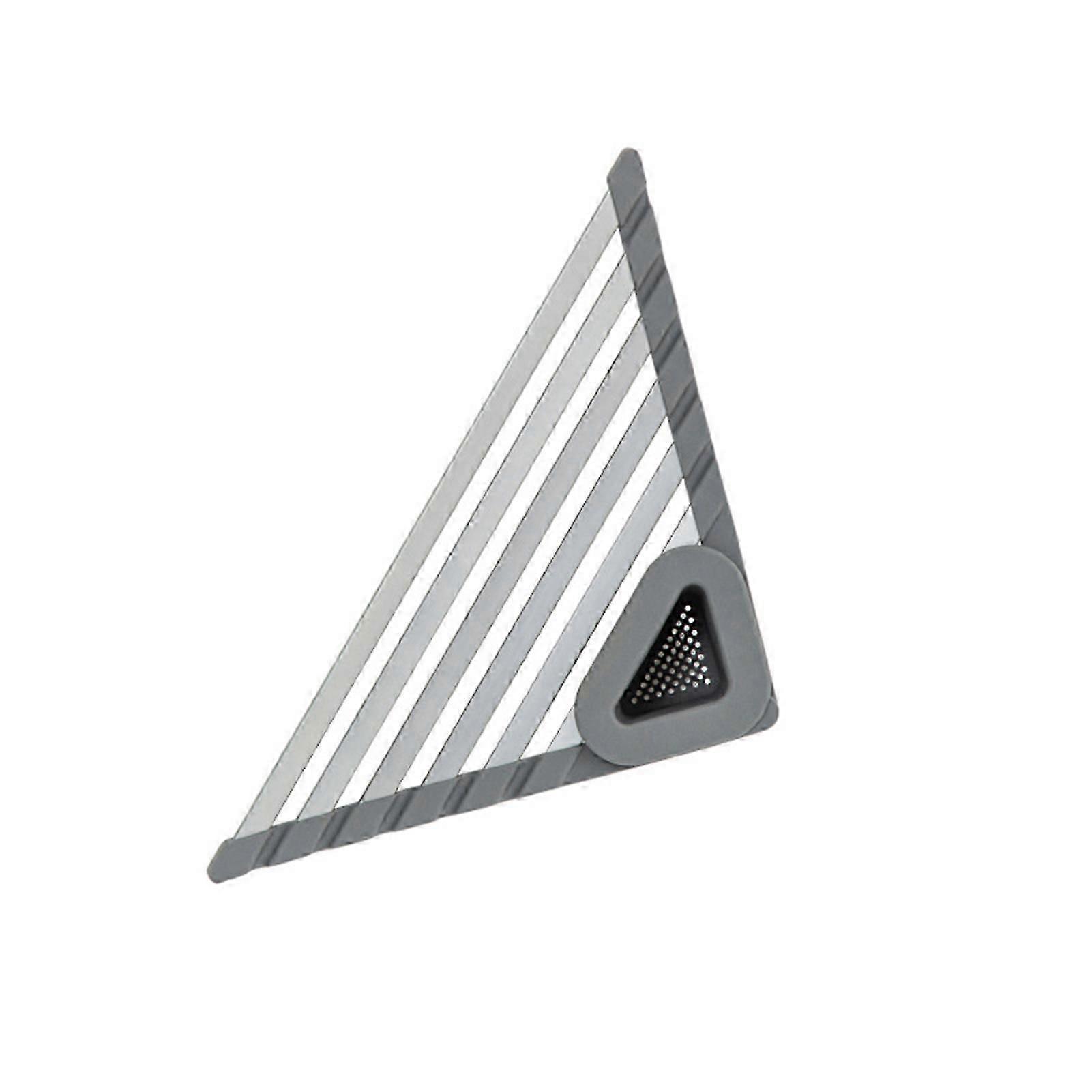 Sink-mounted triangular drain rack for drying tableware, suitable for home kitchens.