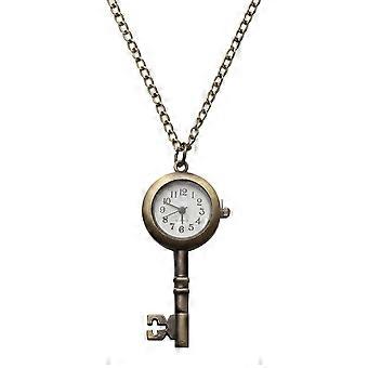 Vintage Retro Bronse Quartz Pocket Watch Anheng kjede kjede klokker (nøkkelform)