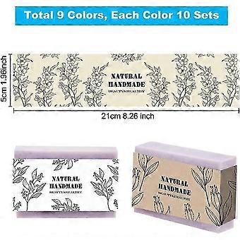 90pcs Plants Soap Wrappers 9 Styles Soap Packaging Paper Soap Wrap Paper Tape Vertical Soap Paper Tag Soap Sleeves Covers for Homemade Soap Bar Packag