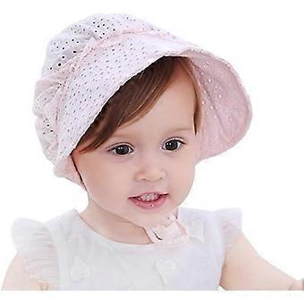 Dww-Mädchen Baby 40-44 cm rosa Sonnenschutzhut mit breiter Krempe, atmungsaktiv, mit Lochmuster und Blumenmuster, Prinzessinnenhut, winddicht, weich, Sommerhut