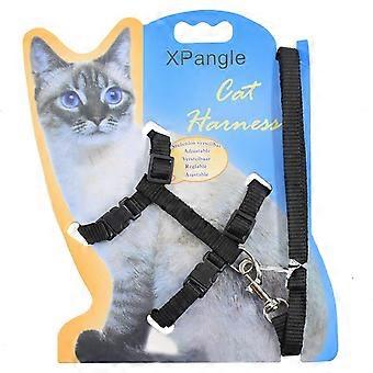 UBIUO Cat Harness and Leash Adjustable Nylon Halter Harness Kitten Nylon Strap Belt Safety Rope Leads (Black) Black -