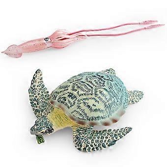 2Pcs Realistic Sea Animal Figurines, PVC Ocean Creatures Models, Includes Giant Squid and Sea Turtle, Educational Marine Life Toys for Kids, Perfect f
