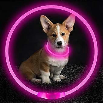pinkLed Dog Collar, USB Rechargeable Flash Dog Necklace Light, Pet Safety Collar zorgt ervoor dat uw geliefde honden 's nachts worden gezien voor kleine middelgrote grote honden