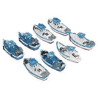 Modellini di yacht in resina, statue decorative di barche per acquario, 8 pezzi, blu.