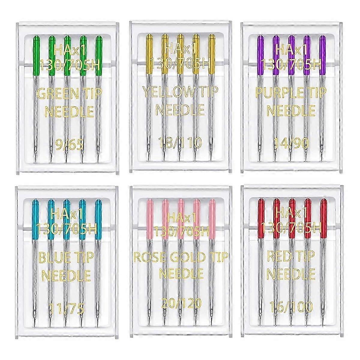 6 Sizes Sewing Machine Needles Regular Point Flat Shank Needle 30PCS